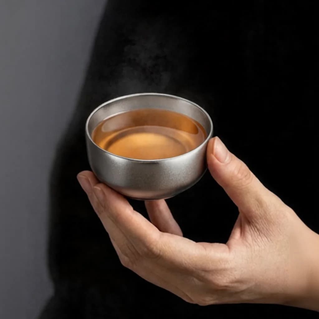 Tiszta titán Gongfu teáscsésze készlet 55ml, kézzel készült, natúr kivitel