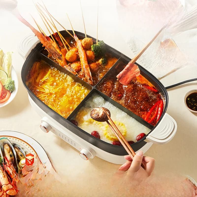 Elektromos hot pot 7L elválasztóval vagy négyosztású kivitelben, 220V, osztott fazék