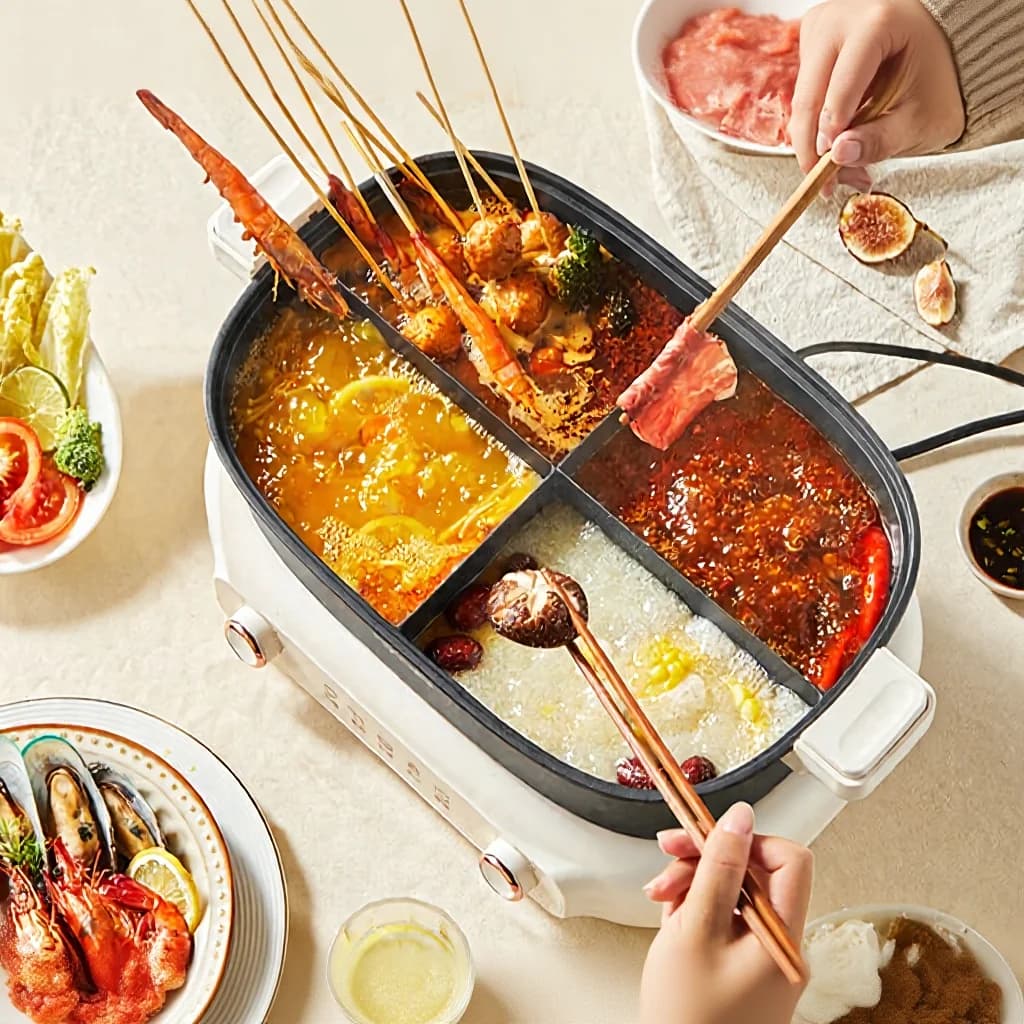 Osztott elektromos hot pot 7L elválasztó edénnyel, kettős hőmérséklet-szabályozással