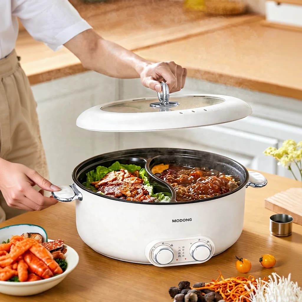 Kétzónás elektromos hot pot 6L nagy kapacitással, tapadásmentes bevonattal