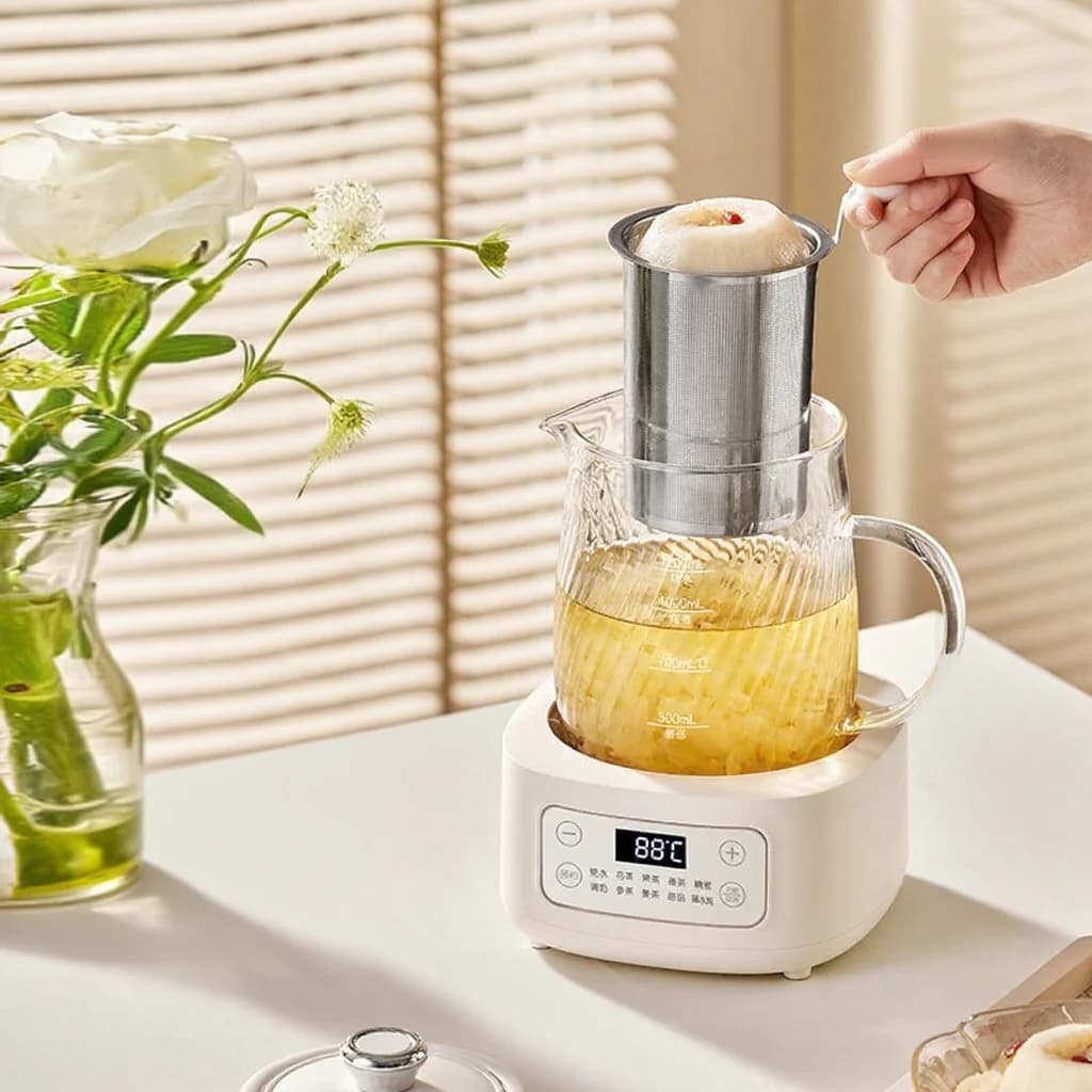 Üveg elektromos egészségfőző edény hőmérséklet-szabályozással 1.2L