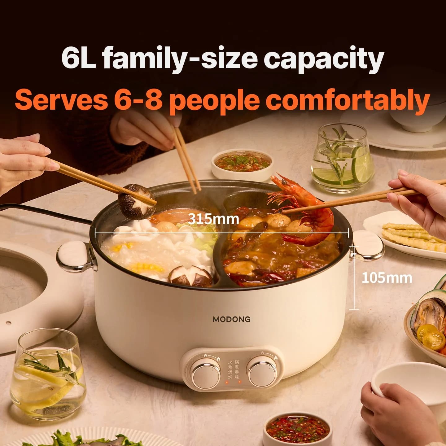 6L kétzónás elektromos hot pot, független hőmérséklet-szabályozással