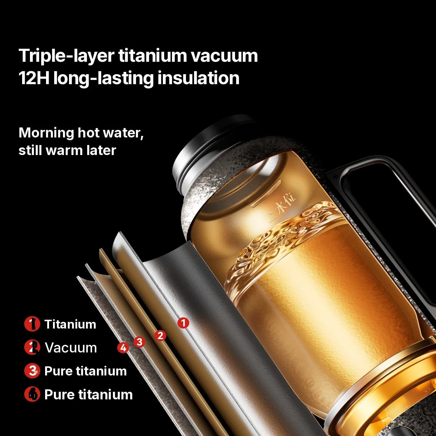Tiszta titán termoszbögre hőmérséklet-kijelzővel, 601-700ml