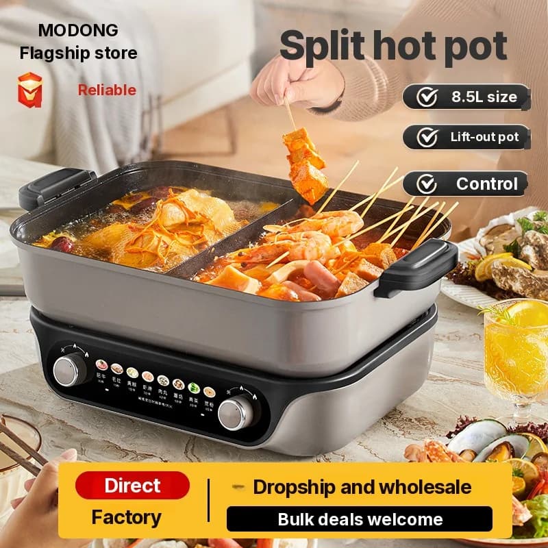 Elektromos osztott hot pot, kétgombos vezérlés, 8L, fekete