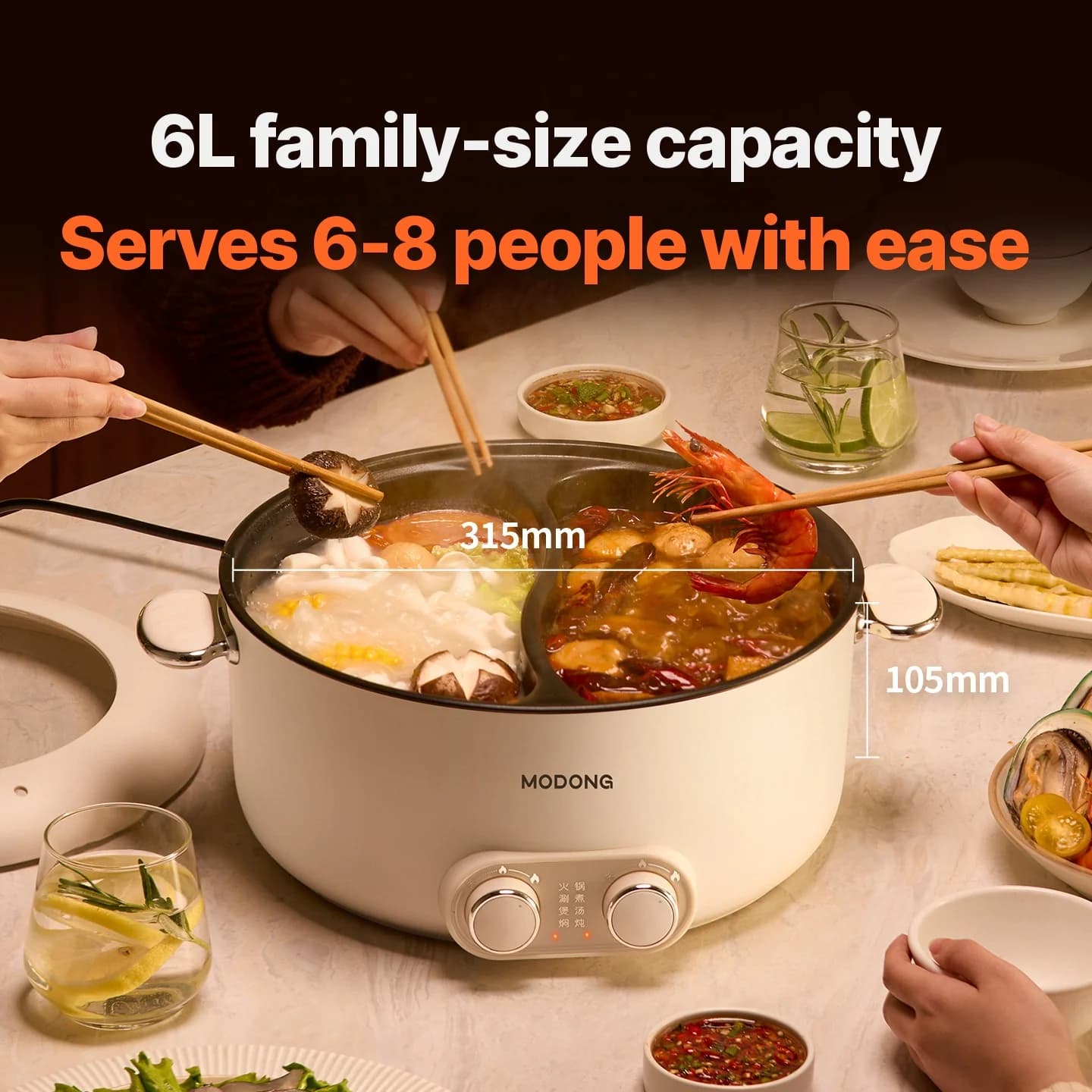 6L kétzónás elektromos hot pot független hőmérséklet-szabályozással