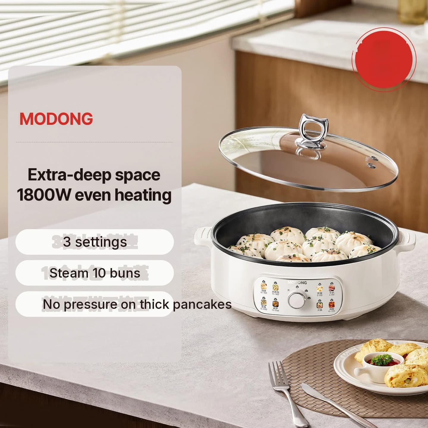 Elektromos grillserpenyő fedővel, 1800W, 3 hőfokozat, tapadásmentes