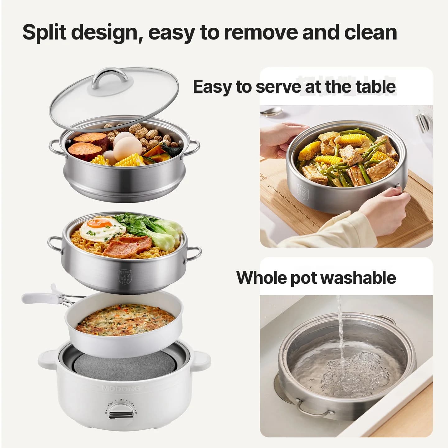 Osztott elektromos hot pot, rozsdamentes acél, 2L, 3 hőfokozat