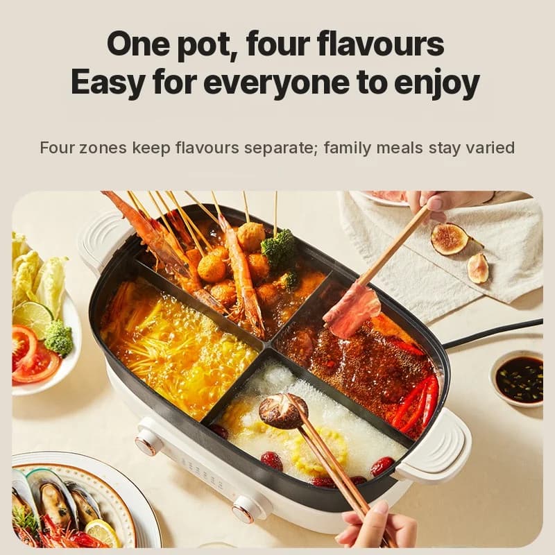 Osztott elektromos hot pot 7L, kétzónás független hőmérséklet-szabályozás