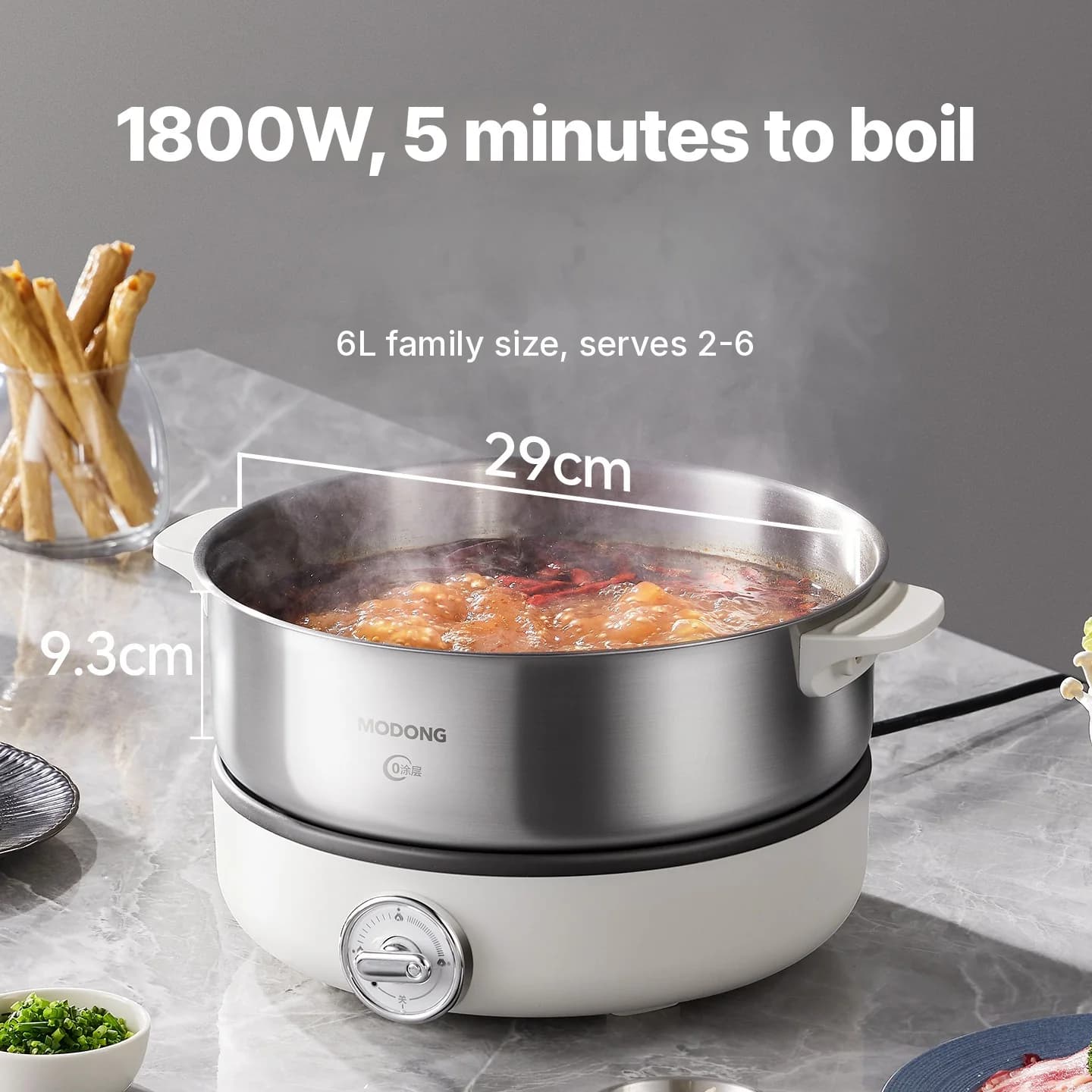 Osztott elektromos hot pot rozsdamentes acél belső edénnyel, 1500W