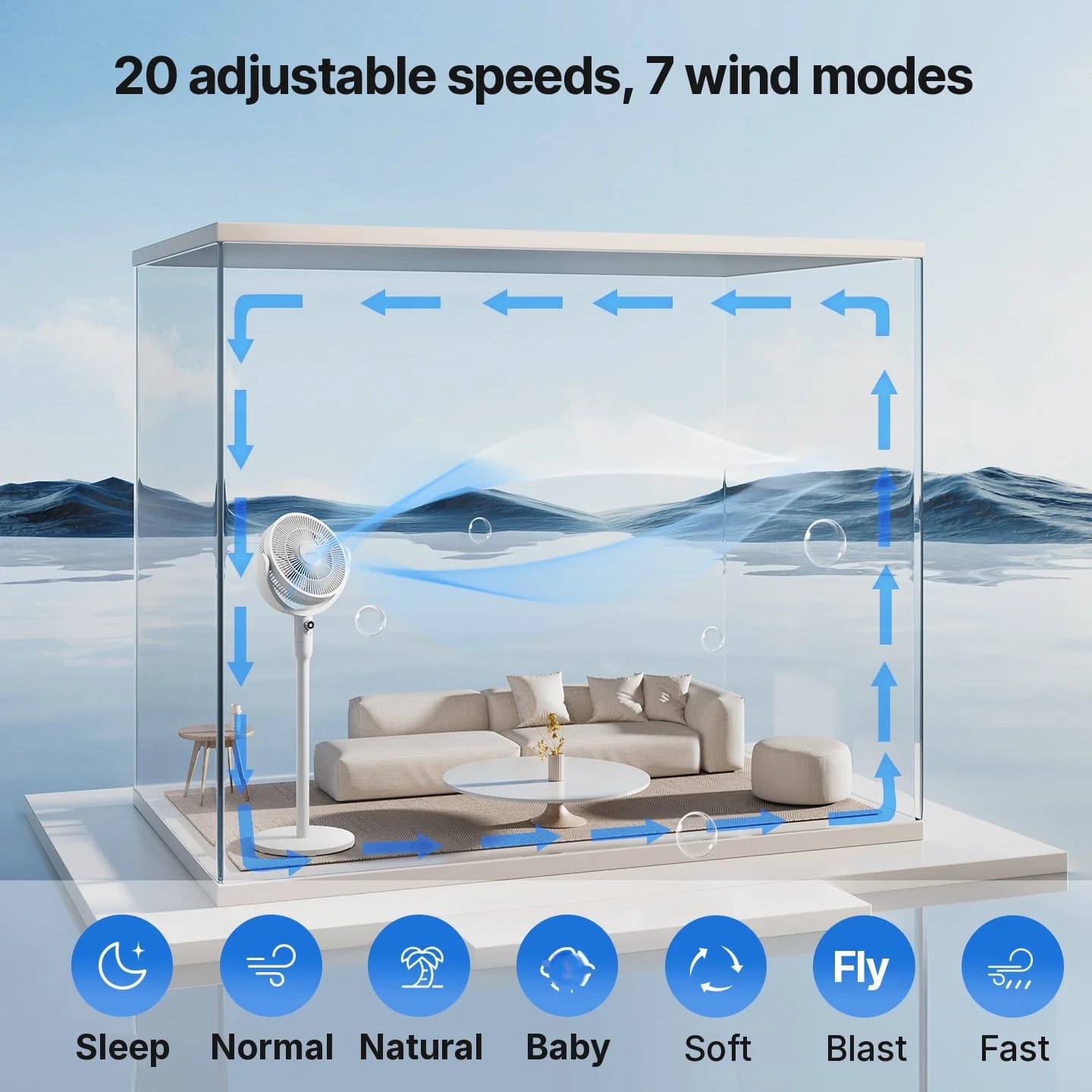 Intelligens asztali cirkulációs ventilátor hangvezérléssel és lengéssel