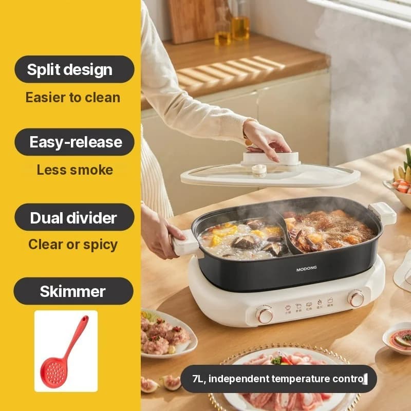 Osztott elektromos hot pot 7L, kétzónás független hőmérséklet-szabályozás