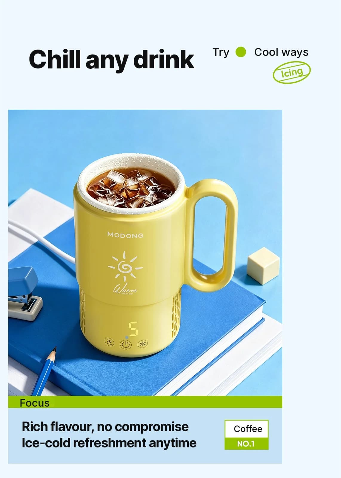 Hordozható fűtő és hűtő pohár 450 mL 36 W érintővezérlés
