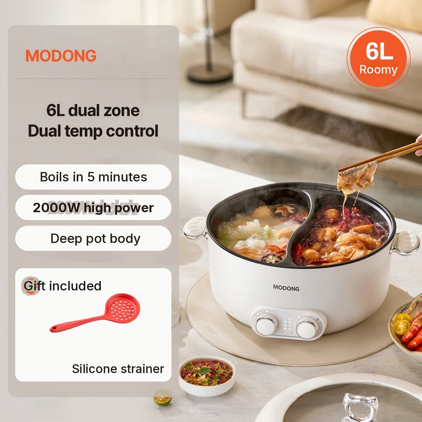 6L kétzónás elektromos hot pot független hőmérséklet-szabályozással
