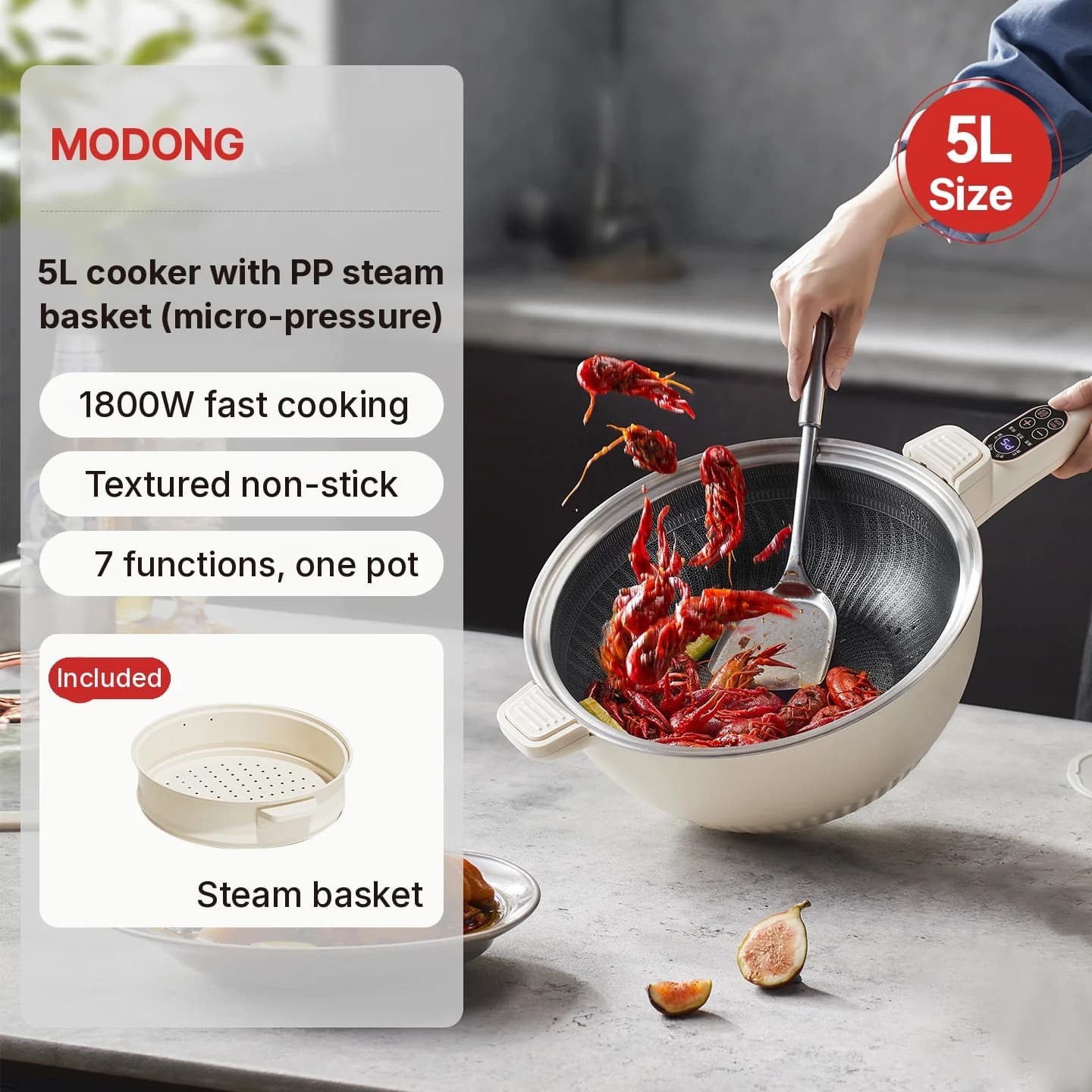 Elektromos multifunkciós hot pot gőzkosárral 5L 220V