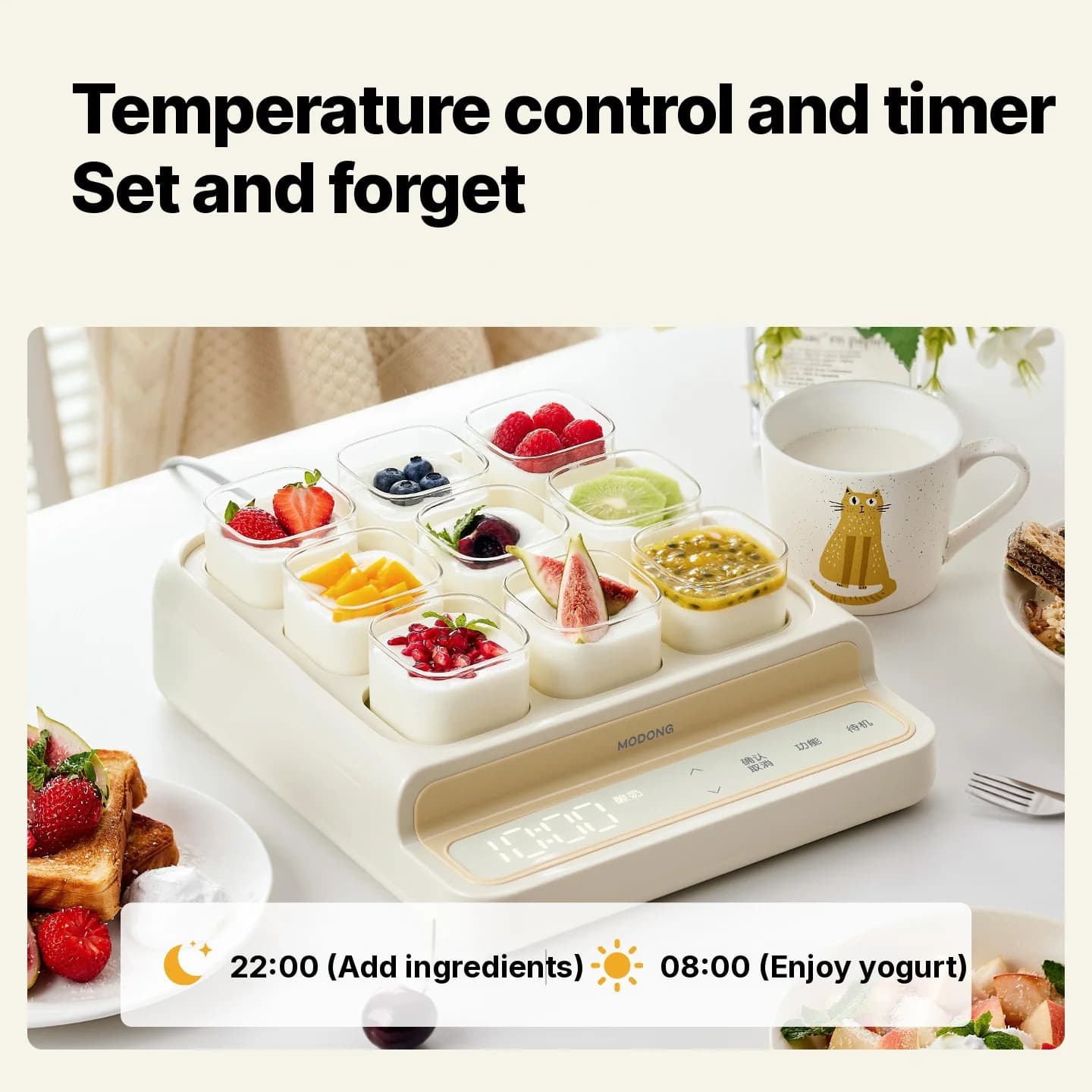 9 csészés joghurtkészítő üveg belső edénnyel és időzítővel