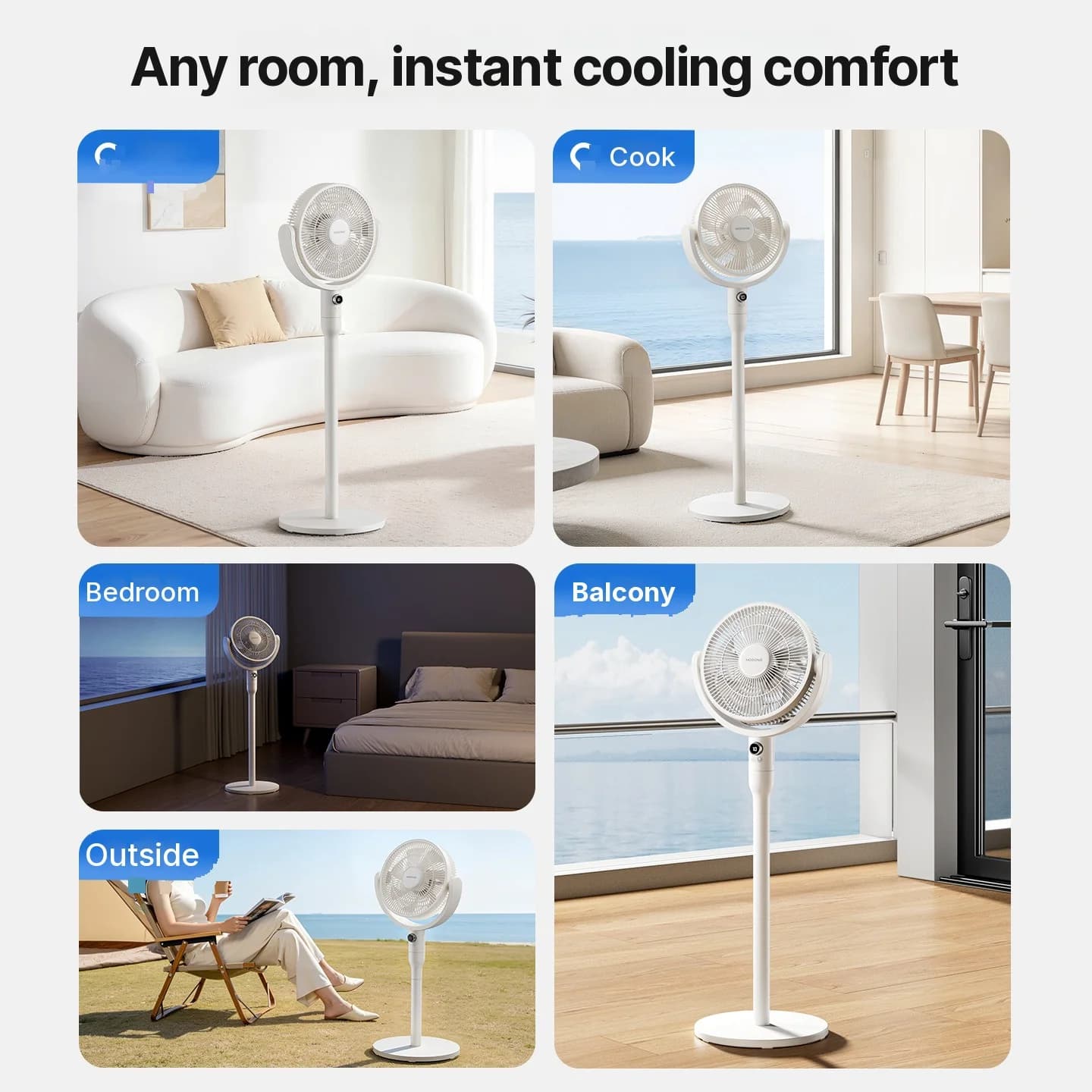 Asztali légkeringető ventilátor hangvezérléssel és oszcillációval